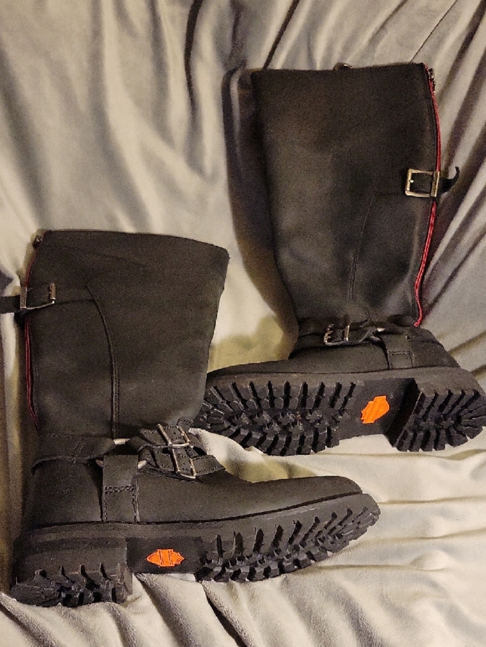 Harley-Davidson Black Leather Combat Moto Boots with Red Trim - Picture 2 of 10